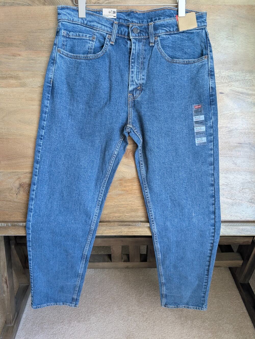 NWT Levi's 505 Jeans Mens 34x34 Blue Denim Stretch Red Tab Regular Straight Leg
